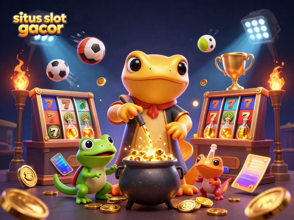 Engage with situs slot gacor while a golden salamander alchemist transforms coins in a vibrant casino scene.