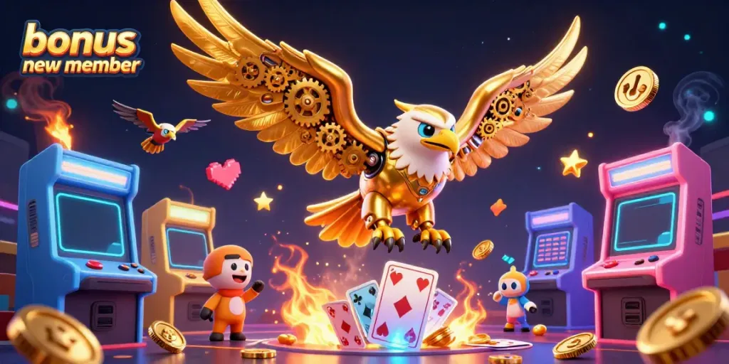 Engage with the exciting bonus new member offer at this online casino featuring vibrant game elements and dynamic characters.